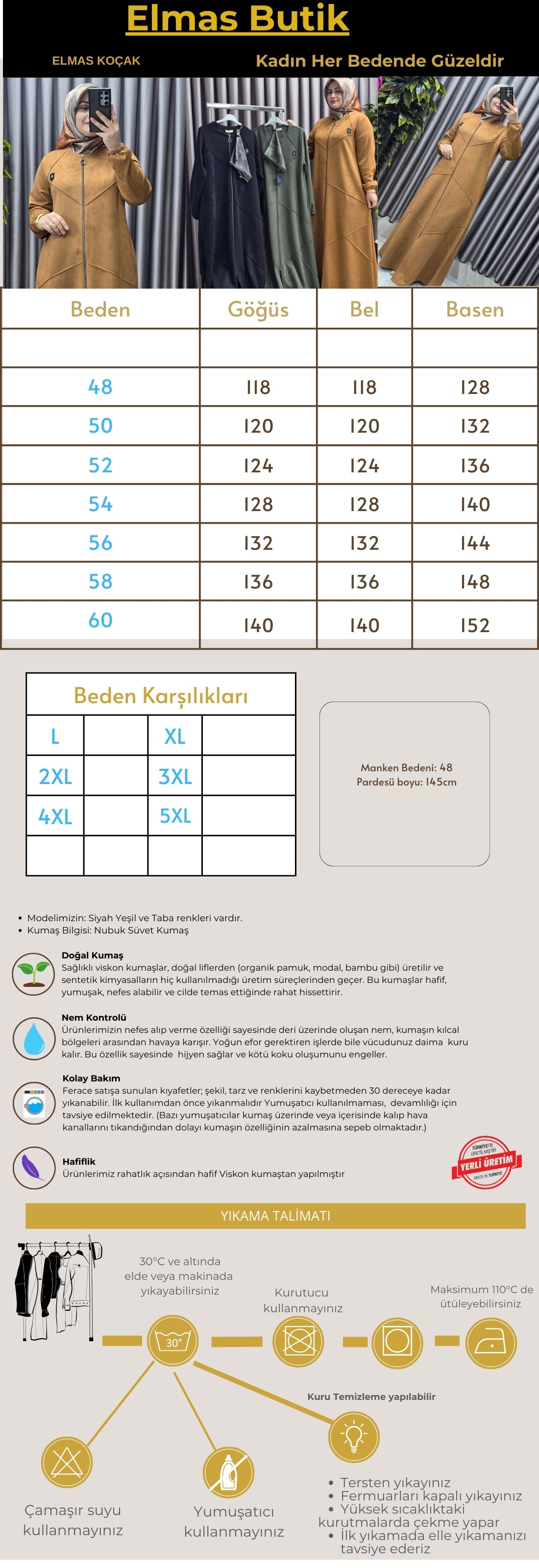 Büyük Beden Tesettür Çimalı Taba Süvet Pardesü