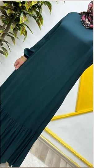 Düz Fırfırlı Elbise  Yeşil