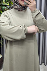 Kadın Büyük Beden Hakim Yaka Kolları Büzgülü Fitilli Nevra Elbise