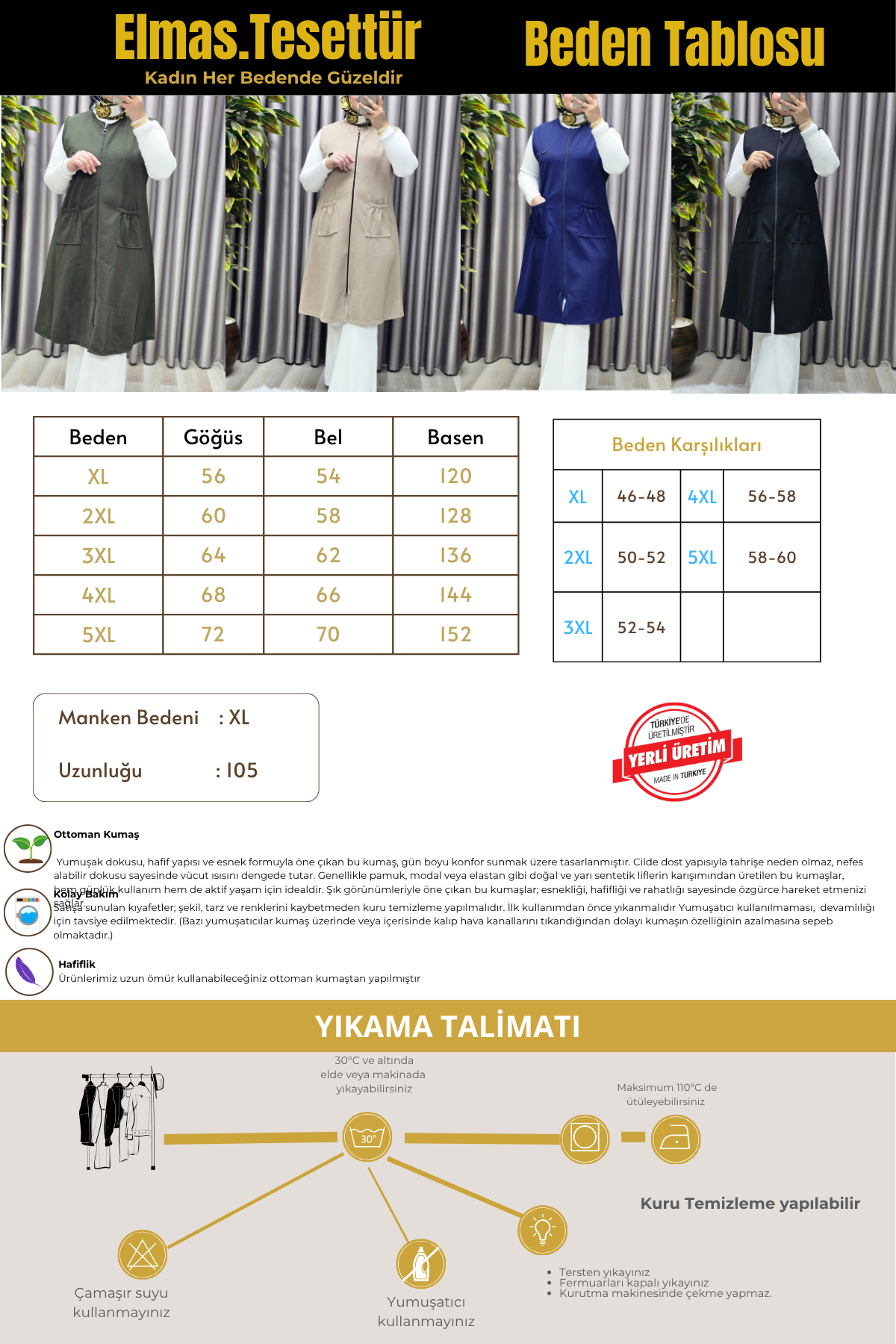 Kadın Büyük Beden Rahat Kalıp Ottoman Kumaş Dört Mevsim Çelik Örme Yelek