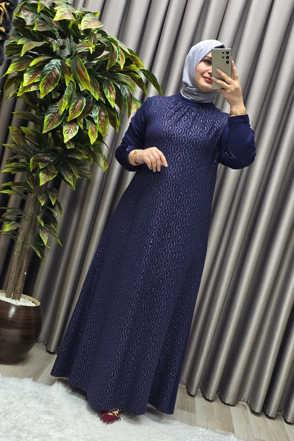 Kadın Giyim Büyük Beden Simli Kloş Elbise