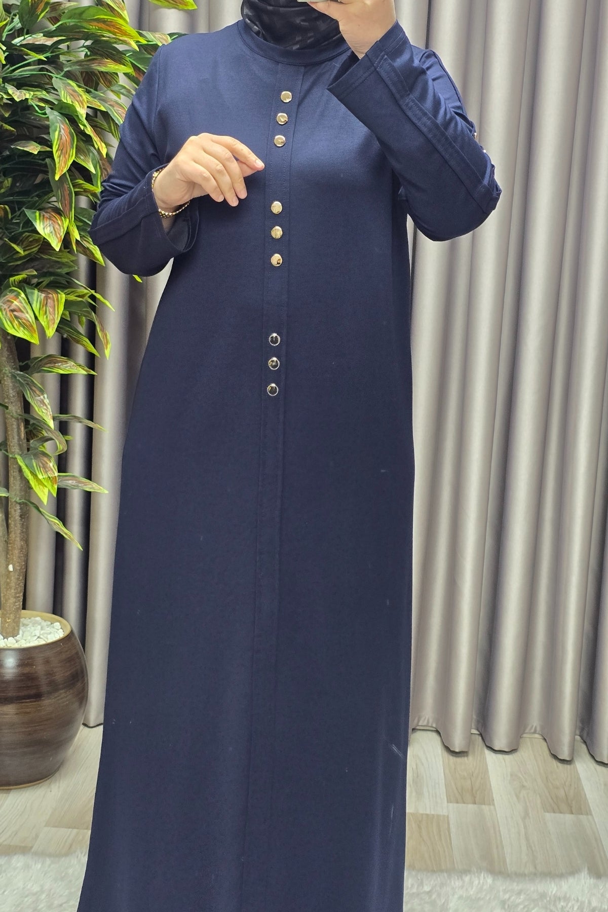 Kadın Giyim Büyük Beden Rivetli Boydan Elbise