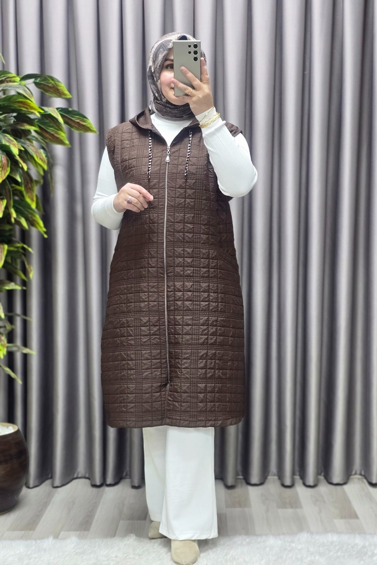 Kadın Giyim Büyük Beden Kapitone Dik Cep Yelek