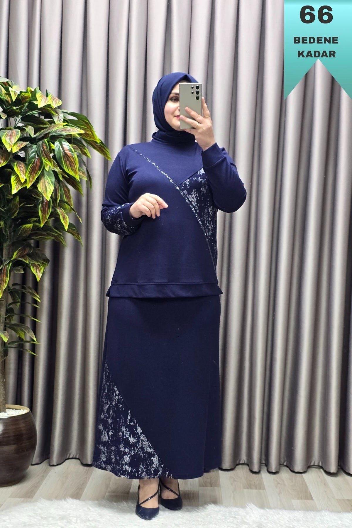Kadın Giyim Büyük Beden Batik Modal Etekli Takım