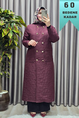 Kadın Giyim Büyük Beden Kapitone Metal Düğmeli Kruvaze Kap