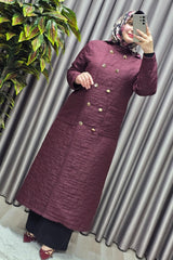 Kadın Giyim Büyük Beden Kapitone Metal Düğmeli Kruvaze Kap