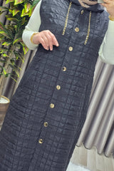 Kadın Giyim Büyük Beden Kapşonlu Astarlı Kare Desen Yelek