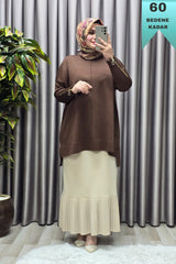 Kadın Giyim Büyük Beden Kolu Fermuar Detaylı Fitilli Standart Beden Triko Tunik