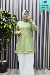 Kadın Giyim Büyük Beden Modal Taşlı Çiçekli Tunik