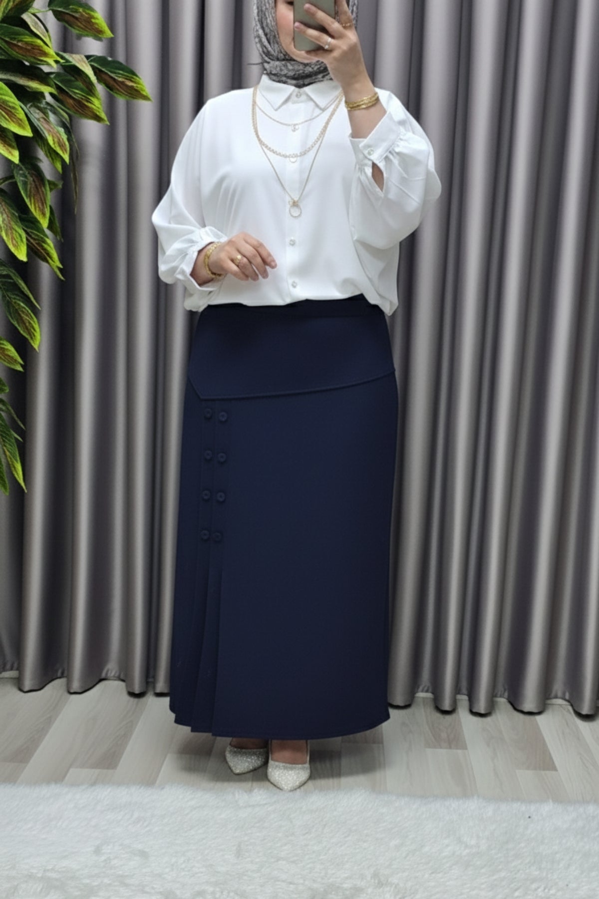 Kadın Giyim Büyük Beden Suna Düğmeli Etek