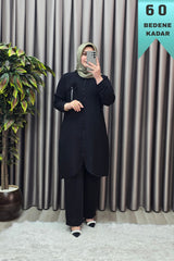 Kadın Giyim Büyük Beden Taşlı Bronşlu Krep Kumaş İkili Takım