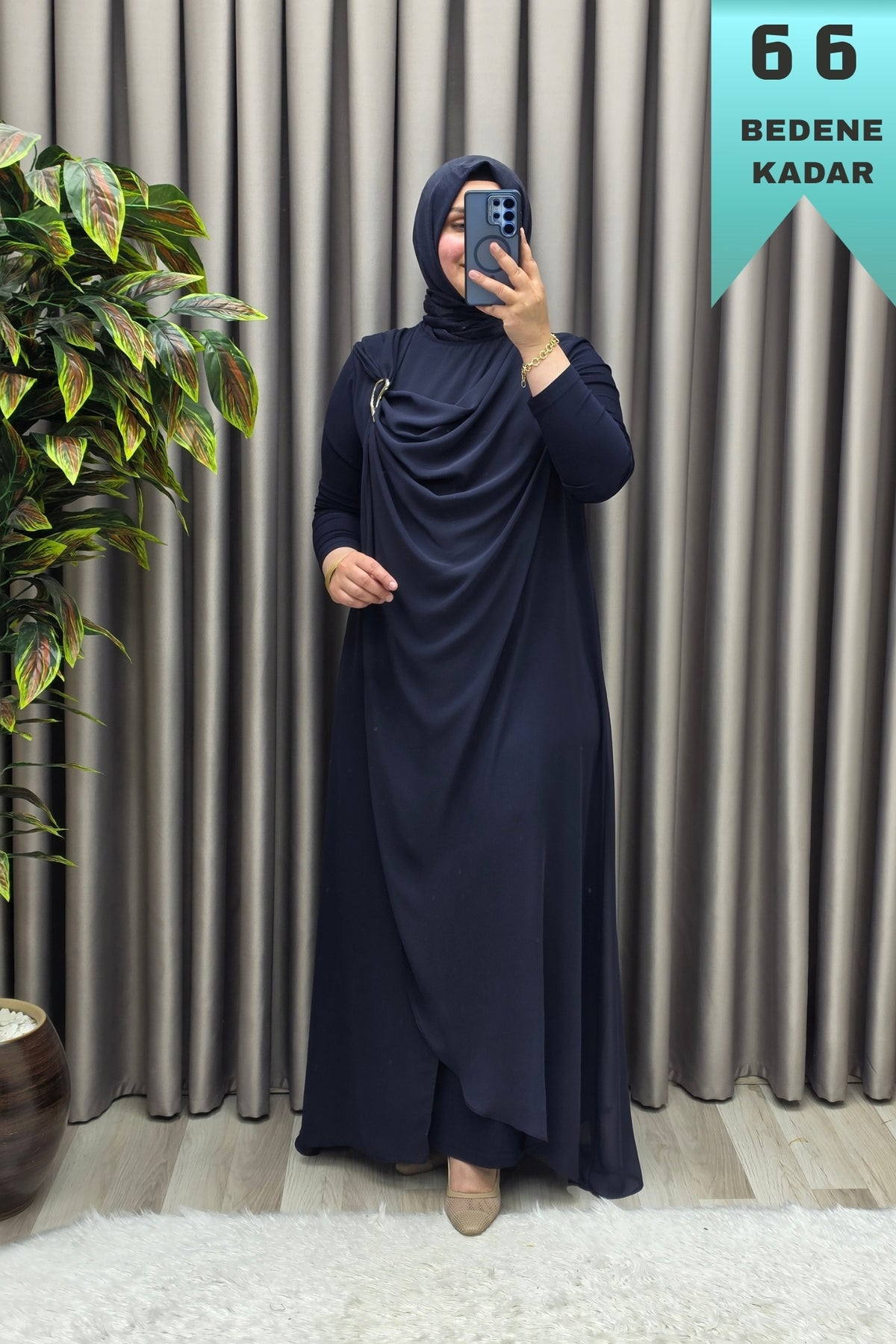 Kadın Giyim Büyük Beden Tokalı Şifon Sandy Kumaş Abaya