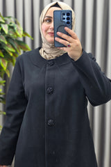 Kadın Giyim Büyük Beden Üç Düğmeli Fransız Boy Kaşe Kaban