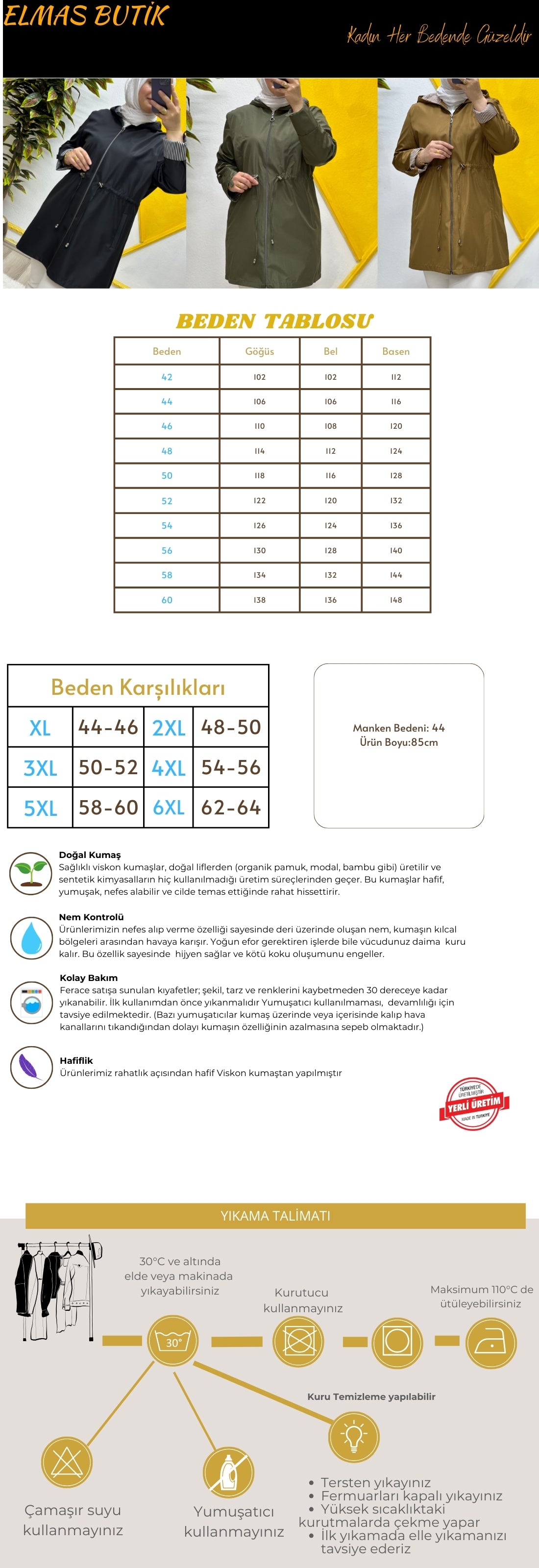 Kadın Kısa Tesettür Büyük Beden Fermuarlı Trençkot