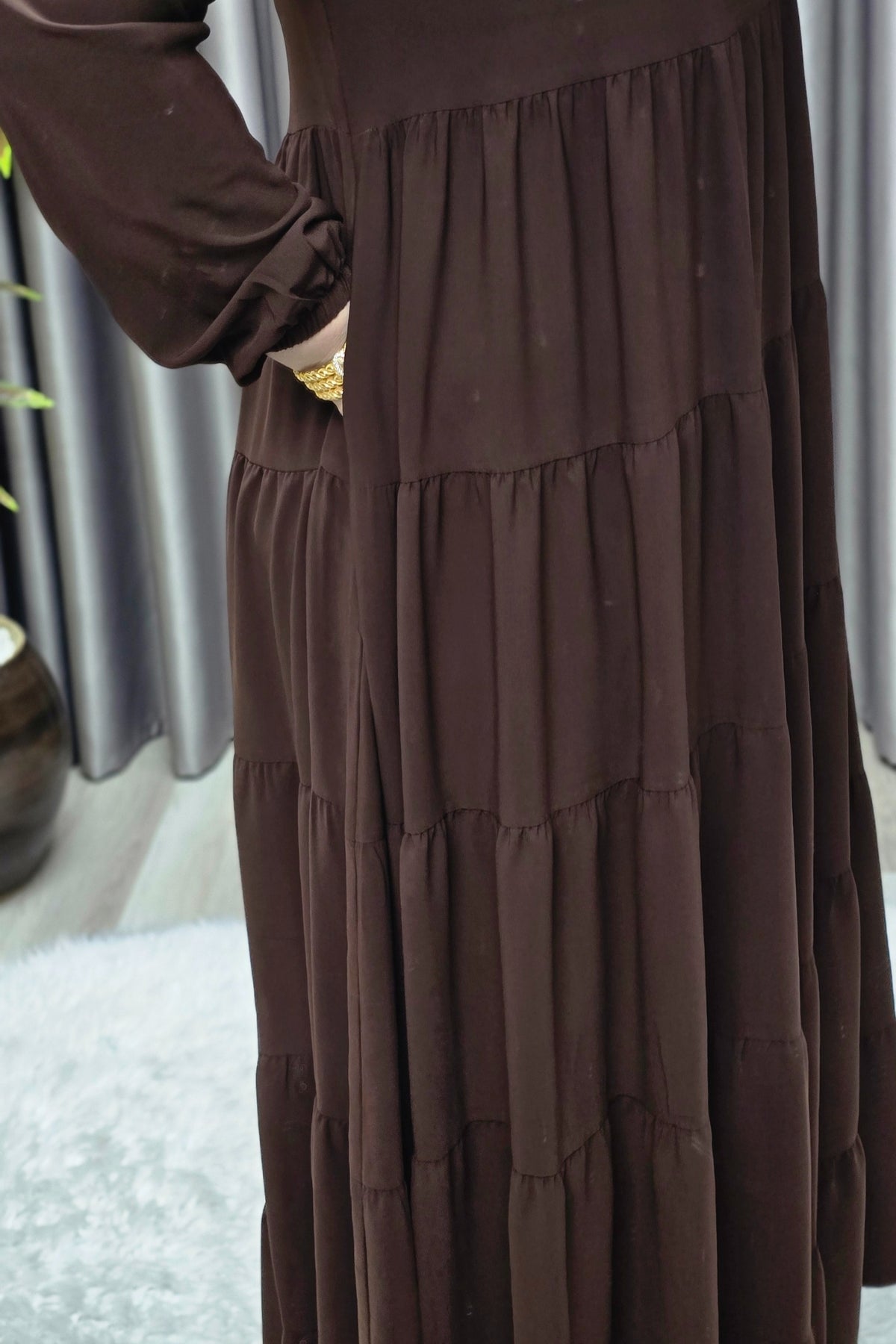 Kadın Tesettür Giyim Büyük Beden 5 Katlı Endonezya Krebi Elbise