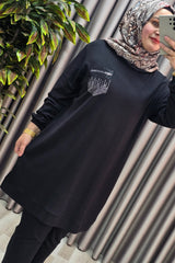 Kadın Tesettür Giyim Büyük Beden Cebi Taş İşlmeli İkili Takım