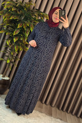 Kadın Tesettür Giyim Büyük Beden Anne Leopar Desen Elbise