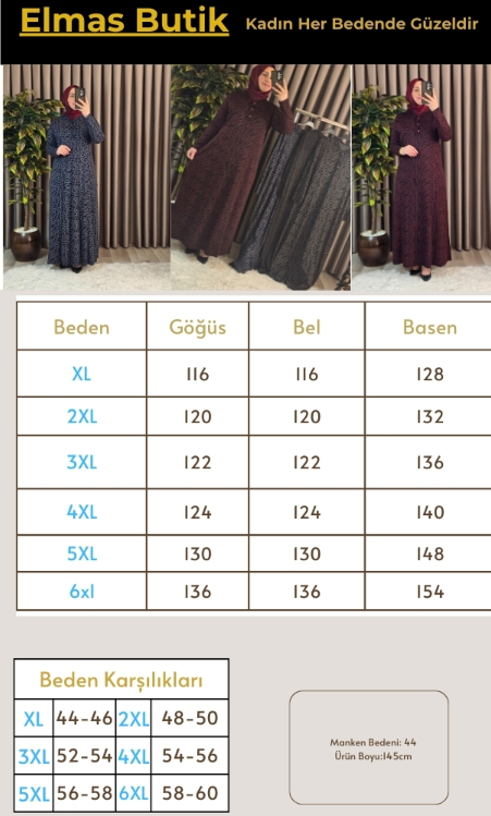 Kadın Tesettür Giyim Büyük Beden Anne Leopar Desen Elbise