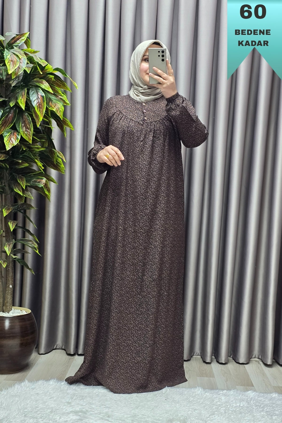 Kadın Tesettür Giyim Büyük Beden Çıtır Desen Tam Robalı Elbise