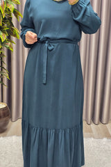 Kadın Tesettür Giyim Büyük Beden Düz Fırfırlı Elbise