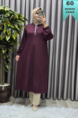 Kadın Tesettür Giyim Büyük Beden Fermuarlı Jumbo Uzun Tunik