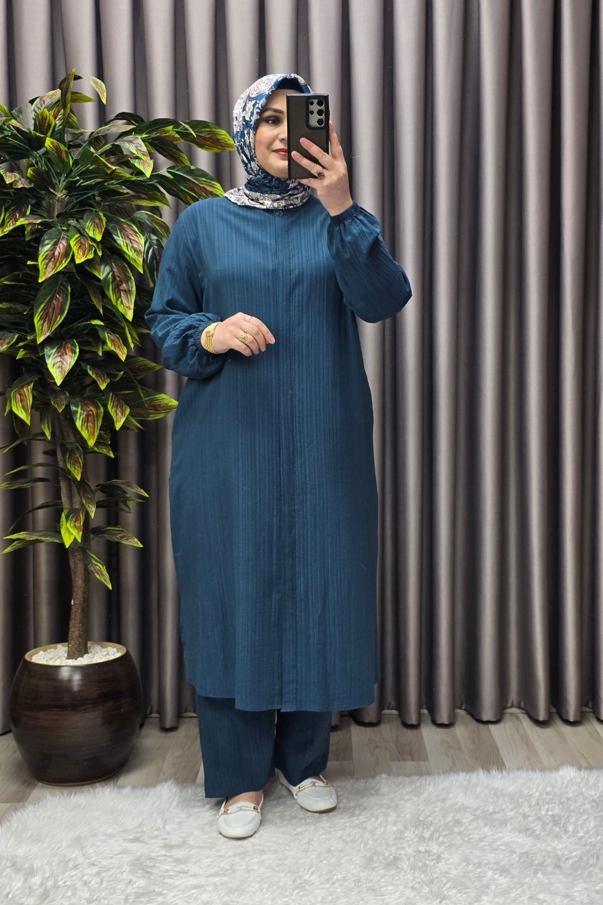 Kadın Tesettür Giyim Büyük Beden Gofre İkili Takım