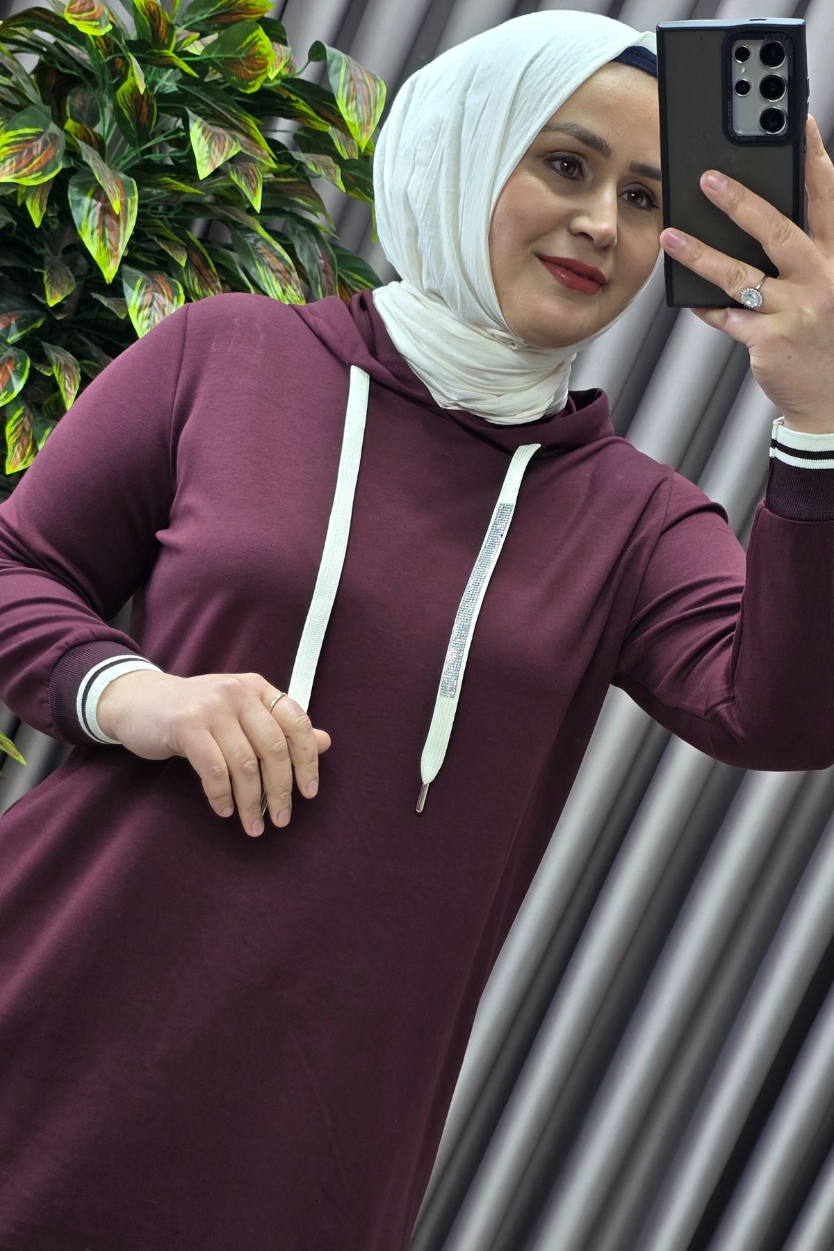Kadın Tesettür Giyim Büyük Beden Kapşonlu Spor İkili Takım