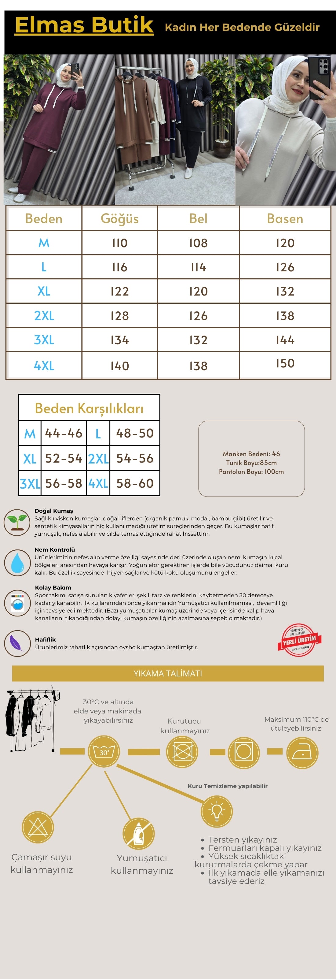 Kadın Tesettür Giyim Büyük Beden Kapşonlu Spor İkili Takım