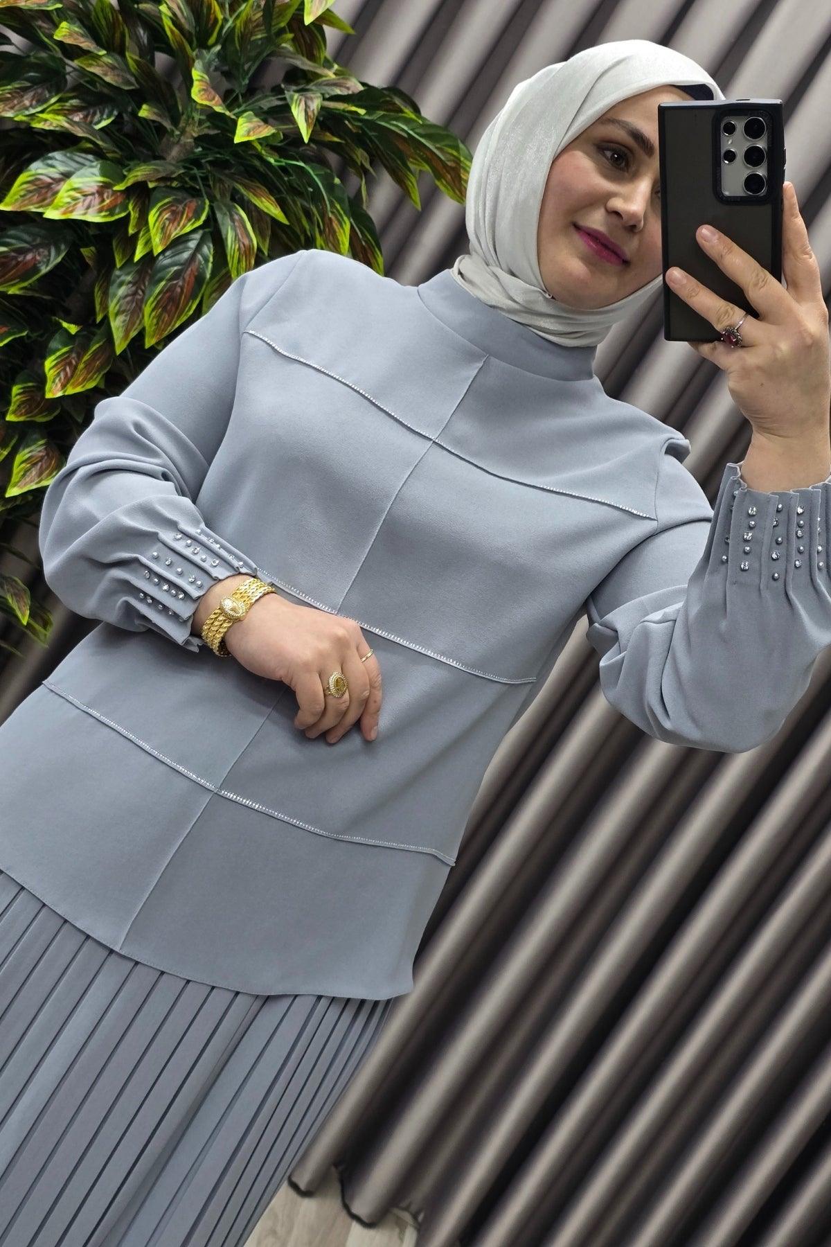 Kadın Tesettür Giyim Büyük Beden Krep Etekli Takım