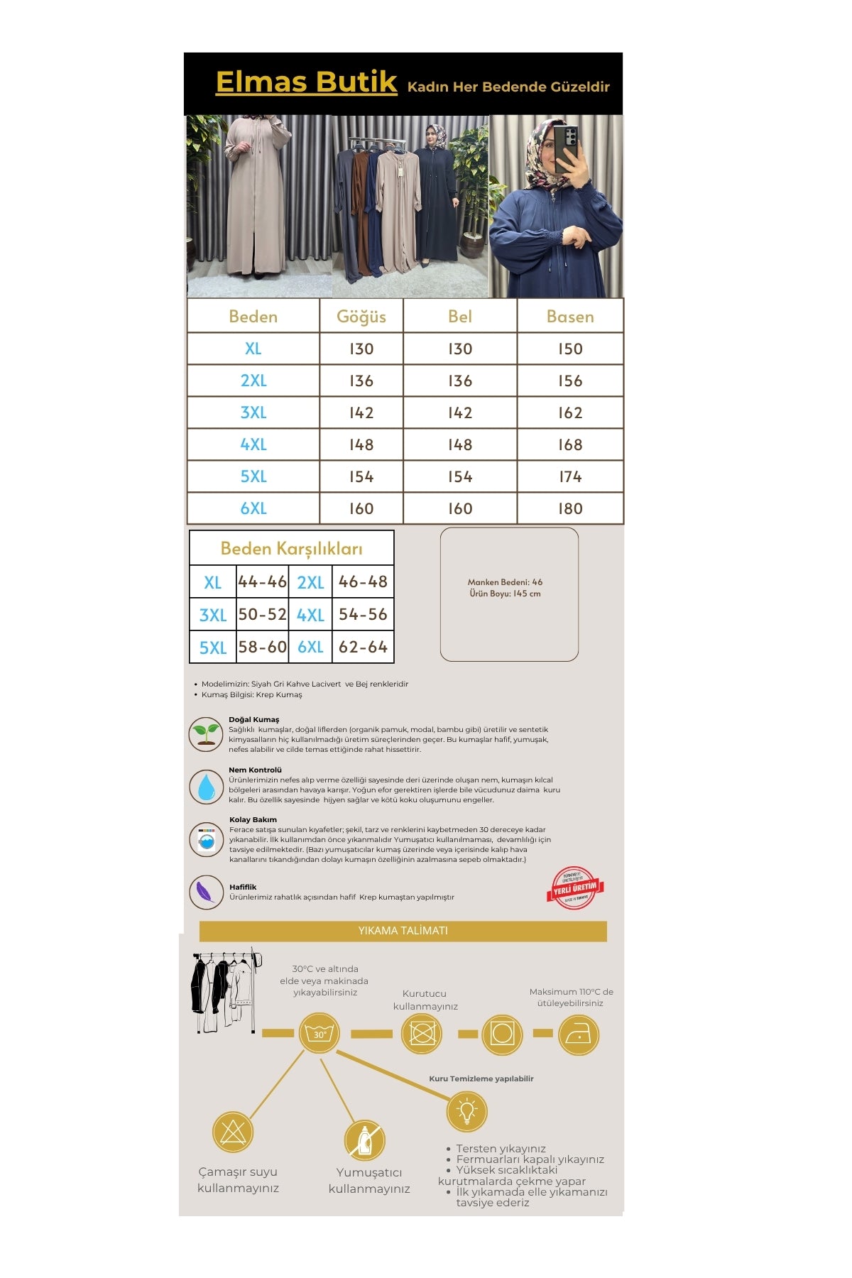 Kadın Tesettür Giyim  Büyük Beden Nur Robalı Krep Ferace