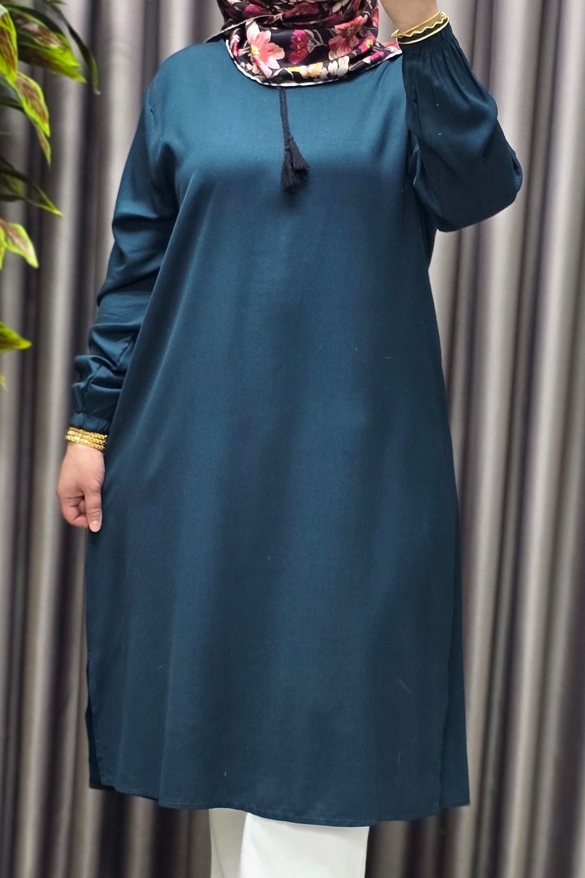 Kadın Tesettür Giyim Büyük Beden Tek Renk İpli Tunik