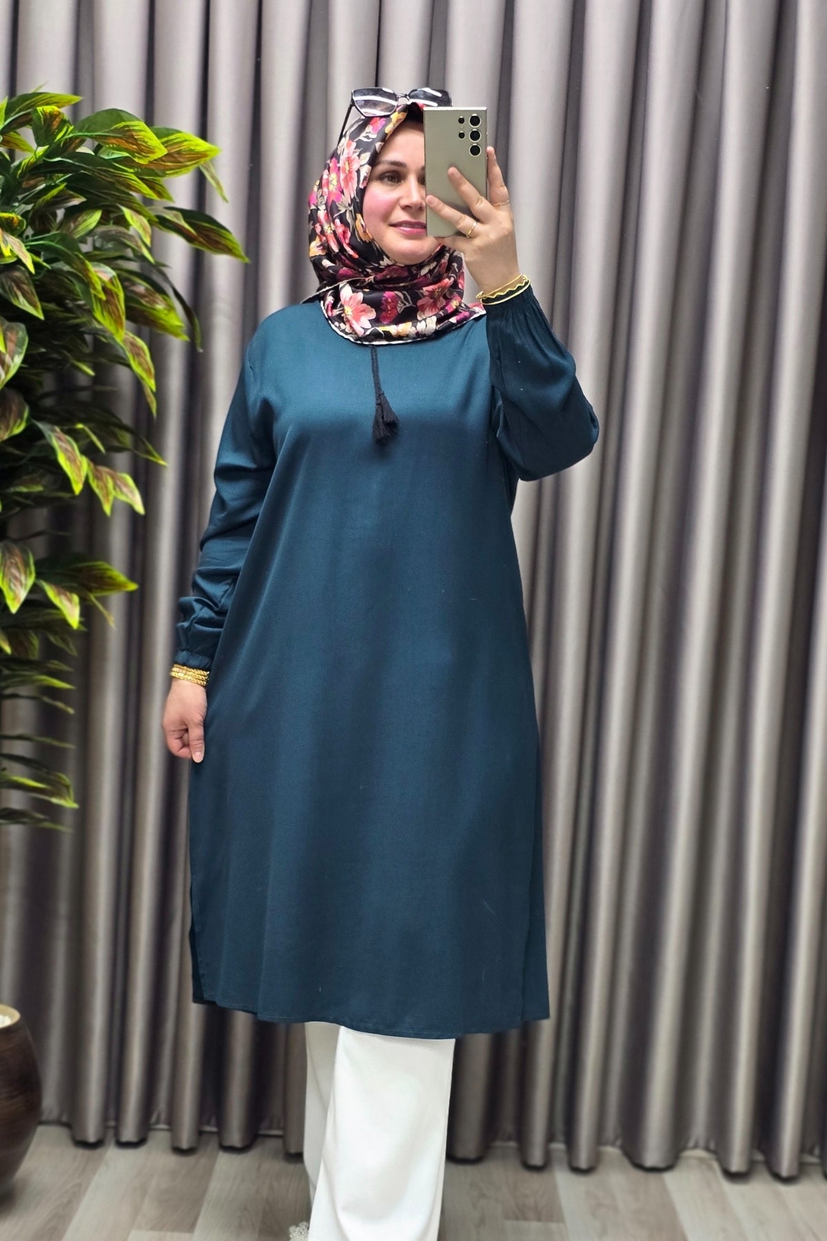 Kadın Tesettür Giyim Büyük Beden Tek Renk İpli Tunik