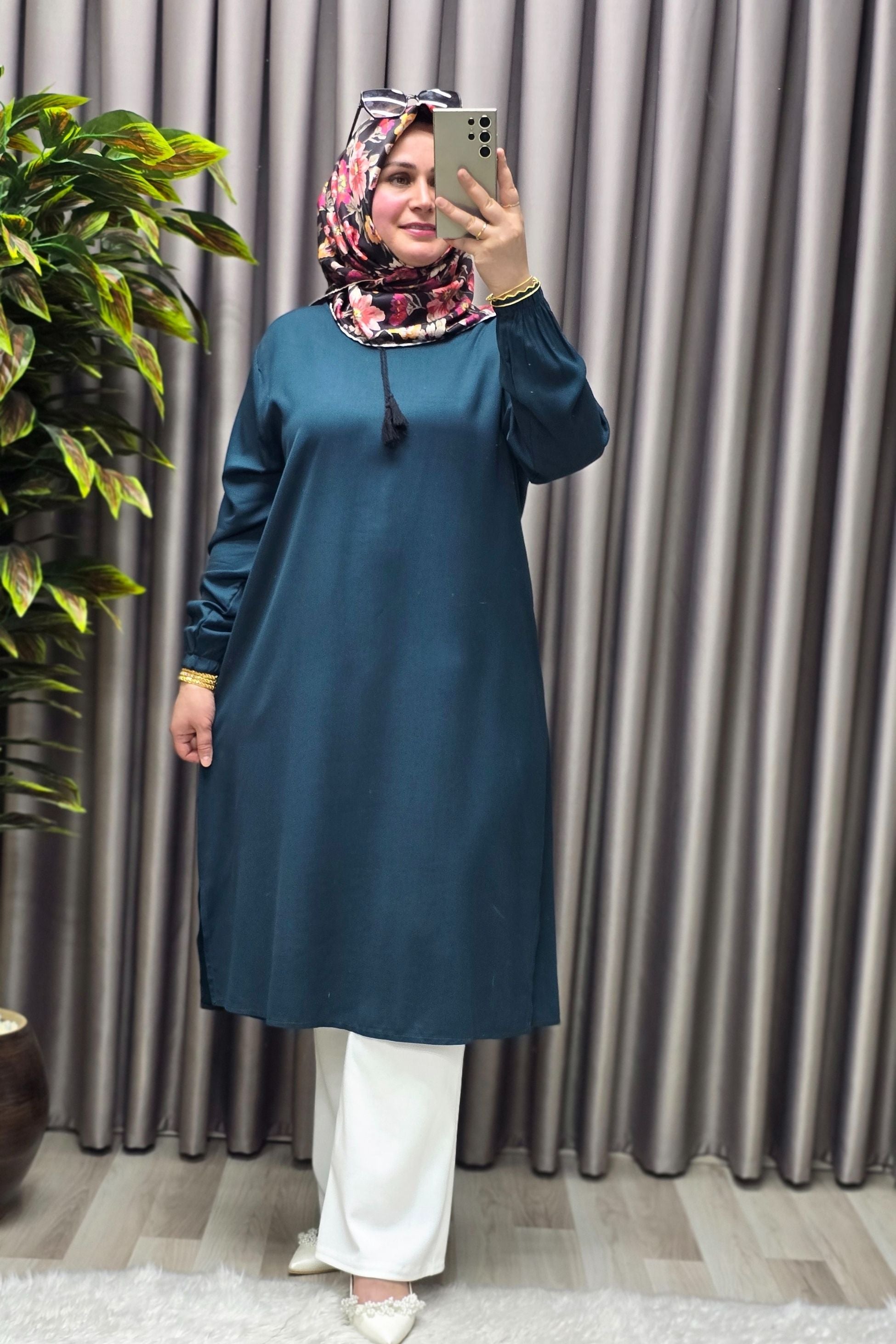 Kadın Tesettür Giyim Büyük Beden Tek Renk İpli Tunik