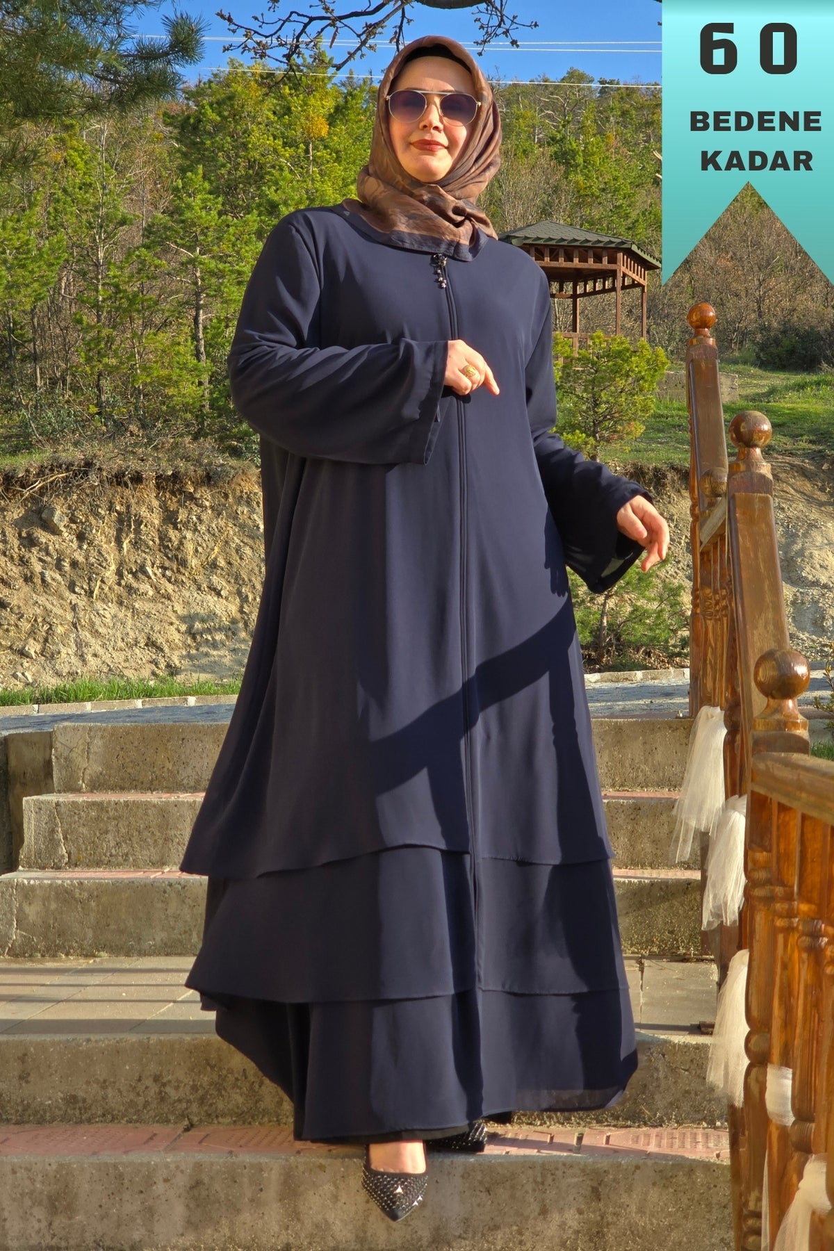 Kadın Tesettür Giyim Büyük Beden Üç Katlı Astarlı Abaya Ferace