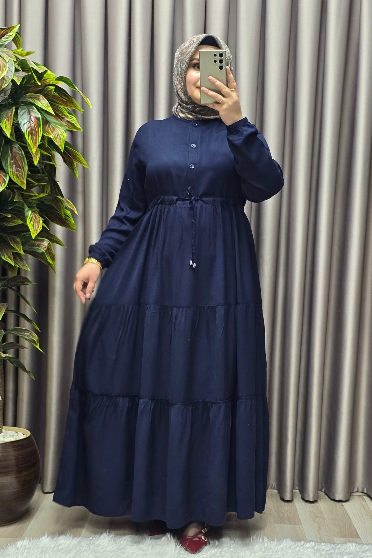 Kadın Tesettür Giyim Büyük Beden Üç Katlı Elbise