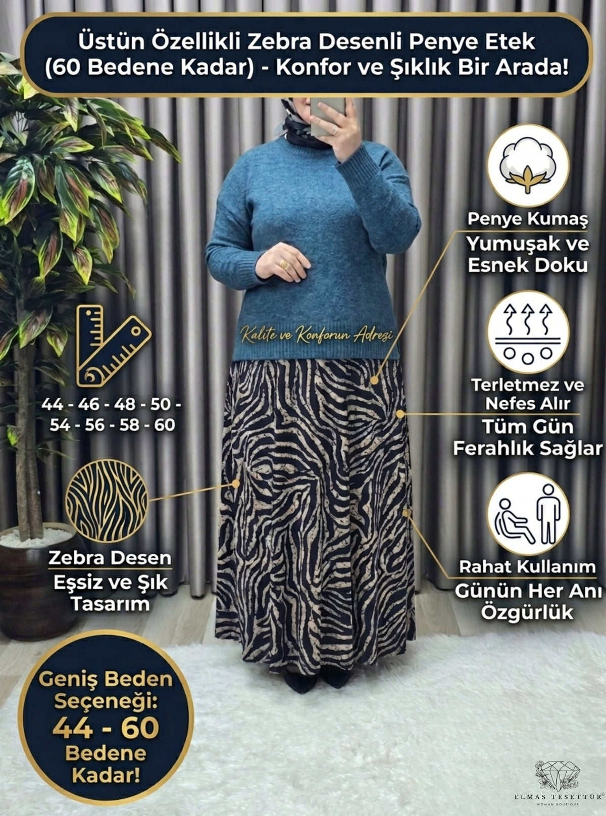 Kadın tesettür Giyim Büyük Beden Zebra Etek
