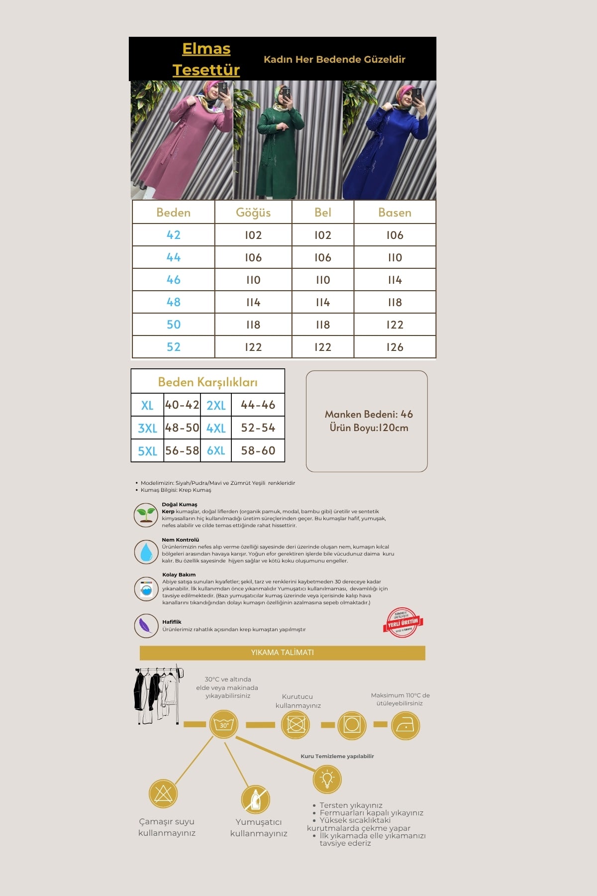 Kadın Tesettür Giyim Krep Abiye Tunik