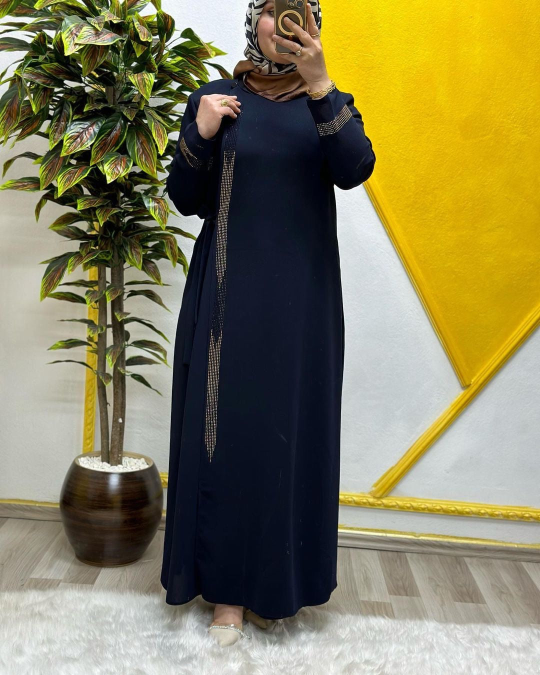 Şerit Desen Abaya Lacivert